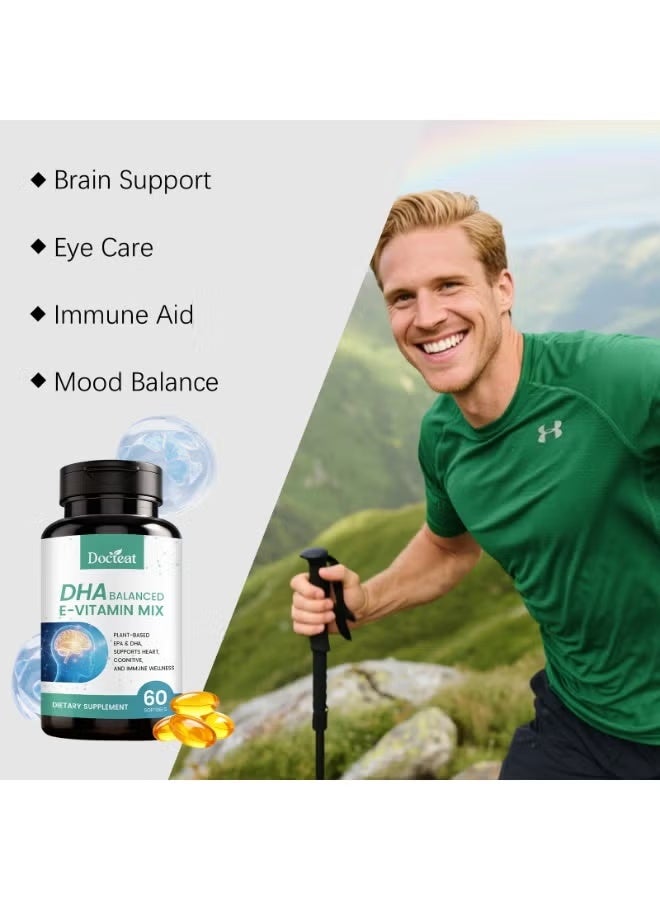 دوكتيت زيت الطحالب Docteat DHA متوازن فيتامين E Softgels - 60 كبسولة الصيغة القائمة على النباتات تدعم صحة القلب والدماغ والمناعة - Image 5